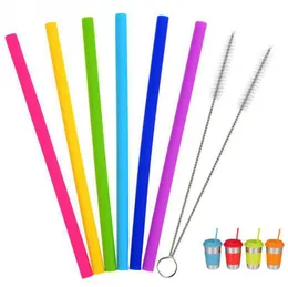 Silikondrycksstrålar 25 cm Återanvändbara flexibla sugrör med rengöringsborstar Barparty Straws Ställer upp 8PC / Set OOA8030