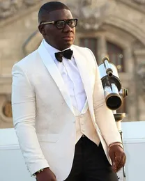 Ivory Jacquard Wedding Tuxedos Slim Fit Suits for Men Groomsmen Suit Trzy sztuki