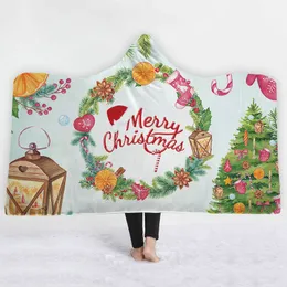 Merry Christmas Hooded Blankets Elk Sherpa Hooded Blanket Throw Blanket Kids Adults Winter Plush Cape Home Textiles