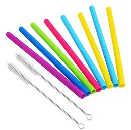 Hot Silicone Drinking Straws Återanvändbara Flexibla Straws Med Rengöring Borstar Bar Party Straws Ställer 8PC / Set 6067