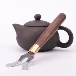 Tea Clips Fork with Wooden Handle for Cast Iron Teapot Kung Fu Tea Pot Set Heat Insulation Coffee & Tea Tools