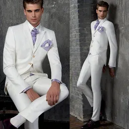 白い新郎の結婚式のズボンは似た襟のメンズ正式なタキシードワンボタンカスタムメイドのブレザー（ジャケット+パンツ+ベスト）