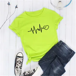 ECG Impressão Mulheres manga curta Designer Verão Feminino Casual em torno do pescoço Streetwear T-shirt Moda soltas T Tops Roupa