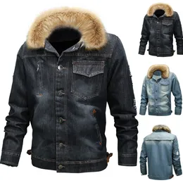 Mężczyźni Neck Jesień Zima Vintage Traved Demin Jacket Tops Płaszcz Znosić Jaqueta Masculino Chaqueta Hombre Veste Homme Casaco