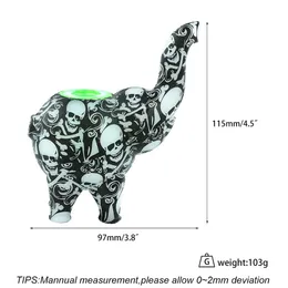 4,5 "Elephant Hookahs Mönster Tryckt Mini Bubbler Vattenrör Matkvalitet Silikon Olje Riggar Bong Gratis Glasskål