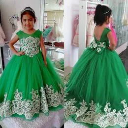 Green Lace Backless 2020 Flower Girl Dresses Ball Gown Tulle Little Girl Wedding Dress Cheap Communion Pageant Gowns