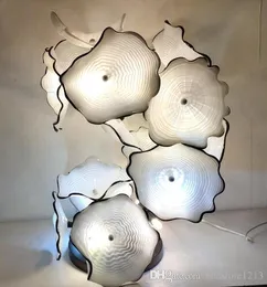 Murano Lambaları Tabaklar Zemin Lambası Çiçek Tasarım Cam Sanat Heykel Ayakta Ayakta Işıklı Modern Dekor Beyaz Renkli