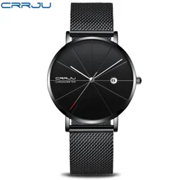 Crrju Mens Watches Top Brand Luxury Black Quartz Men Watchドロップメッシュストラップカジュアルスポーツ男性Relogio Masculino266A