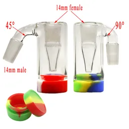 Smoking Accessory 45/90 Degree Glass Ash Catcher Bowls With 14mm Male Joint Bubbler Bong Silicone Container for Dab Rig Bongs