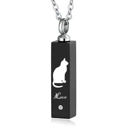 Personlig Minimalistisk Bar Rektangel Urn Halsband Pet Cat-Love Pendant Memorial För Ashes Keepsake Birtstone Cremation Smycken