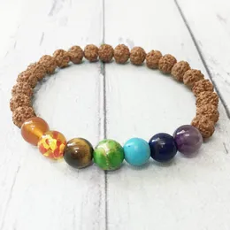 MG0506 On Sale 6 mm Rudraksha 7 Chakra Bracelet Fashion Women`s Yoga Wrist Mala Bracelet High Quality Handmade Jewelry