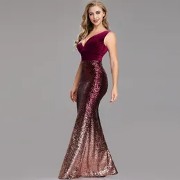 V Neck-sequins Mermaid Evening Dress 2020 Splicing Long Party Dresses Sexiga Aftonklänningar I lager