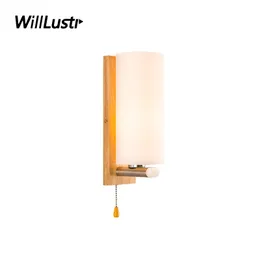 Creative Wooden Wall Lamp Milk White Glass Sconce Hotel Restaurant Porch Aisle Living Room Bedside Modern Solid Wood Lighting