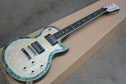 Fabriksanpassad vit elektrisk gitarr med rosenträ greppbräda, vit pärlfaner, Abalone Line, Chrome-hårdvara, erbjudande anpassat
