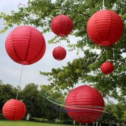 Partihandel-Haochu Red Paper Lanterns 7st / set Blandade storlekar (10cm-40cm) Rundpapper Lantern Festival Bröllopsdekoration Heminredning