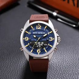 Luxury Watch Men Top Brand Leather Watches Man Quartz Analog Digital Água à prova d'água Relógio Big relógio KLOK KT1818