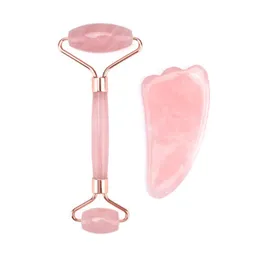 Rose Quartz Jade Roller Facial Massage Crystal Stone Face Lift Jade Massager Skin Face Roller Wrinkle Avlägsnande verktyg för kvinnor