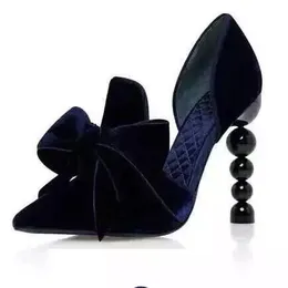 2019 Stiletto satin shipping high Pillage Free pearl Pointed toes Pear heels Dress SHOES party wedding Bowties sweet shoes size 35-44 495