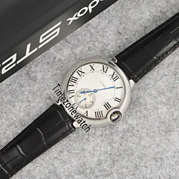 Nowy 42mm Case Steel Silver Dial Big Roma Mark Automatic Mens Watch Black Leather Sports Zegarki Wysokiej Jakości Tanie dla TimeZonewatch E49A1