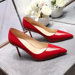 Venda Quente-Nova Moda Designer de couro Patente Stiletto Shoes 8.5cm Rhinestone 5 Cor Mulher Dress Sapatos