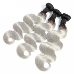Peruano barato tecer cabelo humano pacotes 3 peças um conjunto 1b/cinza dupla cor onda do corpo extensões de cabelo virgem cabelo humano 12-24 polegada