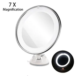 7X Magnifying Makeup Mirror Cosmetic LED Locking Suction Cup Bright Diffused Light 360 Degree Rotating Cosmetic Makeup