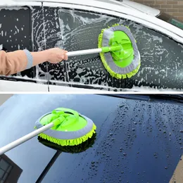 Retractable Car Wash Mop Including Brush HeadDust Removal Detachable Dual-use Mop Rag Strong Water Absorption Car Cleaning1246K