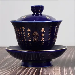 tea set cover bowl individual household ceramic tea bowl tea cup ancient blue cover bowl with bodhi leaf lamp2681