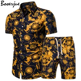 Mens Summer Set Hawaiian Floral Shirts + Beach Shorts 2 Pieces Sets Quick Dry Short Sleeve Tracksuit Male Sets Ropa Hombre 2020