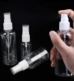 Partihandel 1000PCS 50 ml PET plastspray parfymflaskor tomma 50 ml kosmetiska förpackningsbehållare med vit dimma keps för desinfektion spray