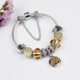 Grossistglas charm armband pärla jul gul blomma cz kristall charms dangle för kvinnor original diy smycken stil passform pandora