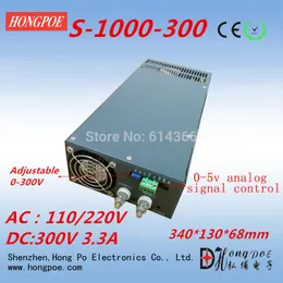 Freeshipping AC110 or 230V 0-5V analog signal control 0-300v adjustable power supply 300V power supply 300V 3.3A 1000W