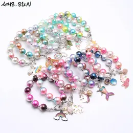 INS 12 stili braccialetto gioielli per bambini Perline colorate cuore d'amore Bracciale ciondoli arcobaleno Bracciale principessa design carino per regalo gioielli ragazza