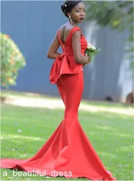 Mermaid Bridesmaid Dresses V Neck Backless Sweep Train Big Bow Garden Formal Dresses Country Wedding Guest Gowns Maid Of Honor Dress