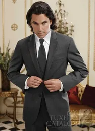 Classic Design Dark Grey Groom Tuxedos Notch Lapel Two Button Groomsmen Mens Wedding Tuxedos Excellent Man Suit(Jacket+Pants+Vest+Tie) 123