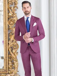 New Latest Design One Button Burgundy Wedding Groom Tuxedos Peak Lapel Groomsmen Men Suits Prom Blazer (Jacket+Pants+Tie) 101