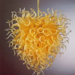 Pendant Lamps 100% Mouth Blown Borosilicate Murano Chandeliers Light Art Mango Color Glass Chandelier for Low Ceiling
