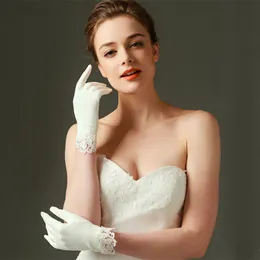 Matte Satin Bridal Gloves Short Lace Trim Ivory Wedding Bridal Accessories Bride Gloves Wrist Length Wedding Glove