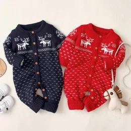 Stickade baby kläder jul hjort spädbarn flickor rompers långärmad toddler pojke jumpsuit varma nyfödda lekar boutique baby kläder 4849