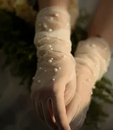 Bride Wedding pearl Gloves long Design Lace Gauze Transparent Women Gloves Short bridal mesh gloves Wedding Accessories240h