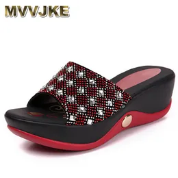 MVVJKE Real Leather Women's Shoes, Summer Sandals Girls 40 Rhinestone Casual Slippers Rihanna Slides