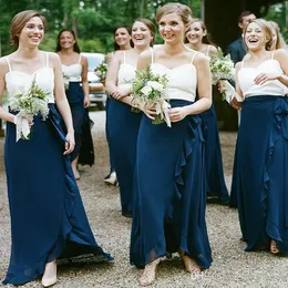 Country Sexy Beach Bohemian Bridesmaid Dresses Hi-Lo Spaghetti Straps Chiffon V Neck Pleats High Low Maid Of Honor Wears Custom