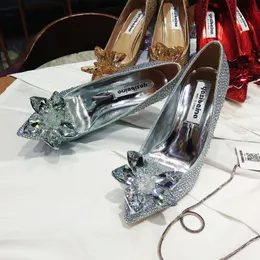 Блестящие туфли на шпильке с кристаллами Свадебные модельные туфли для невесты Роскошные дизайнерские туфли на каблуках со стразами Туфли-лодочки с острым носком для выпускного вечера 2099