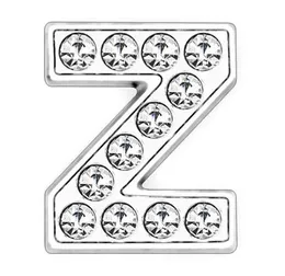 50 sztuk / partia 8mm Full Rhinestones Bling Slide Letter Z Diy Charms Fit dla 8mm Skórzany Bransoletka Paski Telefon SL0013