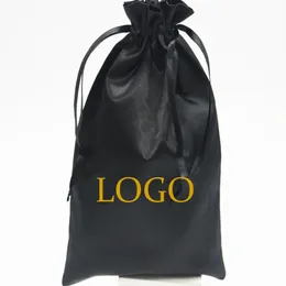 50PCS Black Satin Bags Packaging Hair Wig Extension Gift Bag Custom Drawstring Bags 18x30/30x40cm Storage Pouch