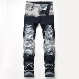 Camo Mens sıkıntılı kot pantolon kamuflaj moda streç hip hop denim erkek sokak kıyafetleri 991 992