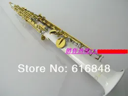 Professional Soprano B Flat Saxophone Unique White Body Gold Lacquer Key Straight Tube Saxophone High Quality Brass Sax With Accessories