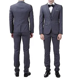 Handsome Back Vent One Button Dark Grey Groom Tuxedos Notch Lapel Men Wedding Party Groomsmen 3 pieces Suits (Jacket+Pants+Vest+Tie) K111