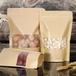 100pcs Tea Kraft paper self-sealing bag open window Kraft paper nut food packing bag dry fruit sealed storage bag