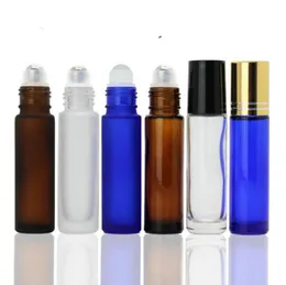 5 kolorów Przenośne 10 ml Mini Rolka na szklanych butelek Zapach Perfumy Grube szklane butelki Essential Oil Butelka Szkło Metal Roller Ball 120 sztuk